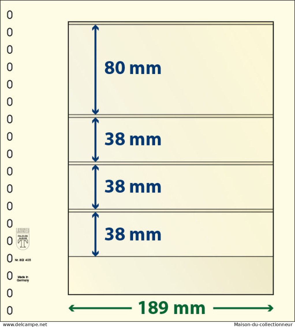 Paquet De 10 Feuilles Neutres Lindner-T 4 Bandes 38 Mm,38 Mm,38 Mm Et 80 Mm - De Bandas