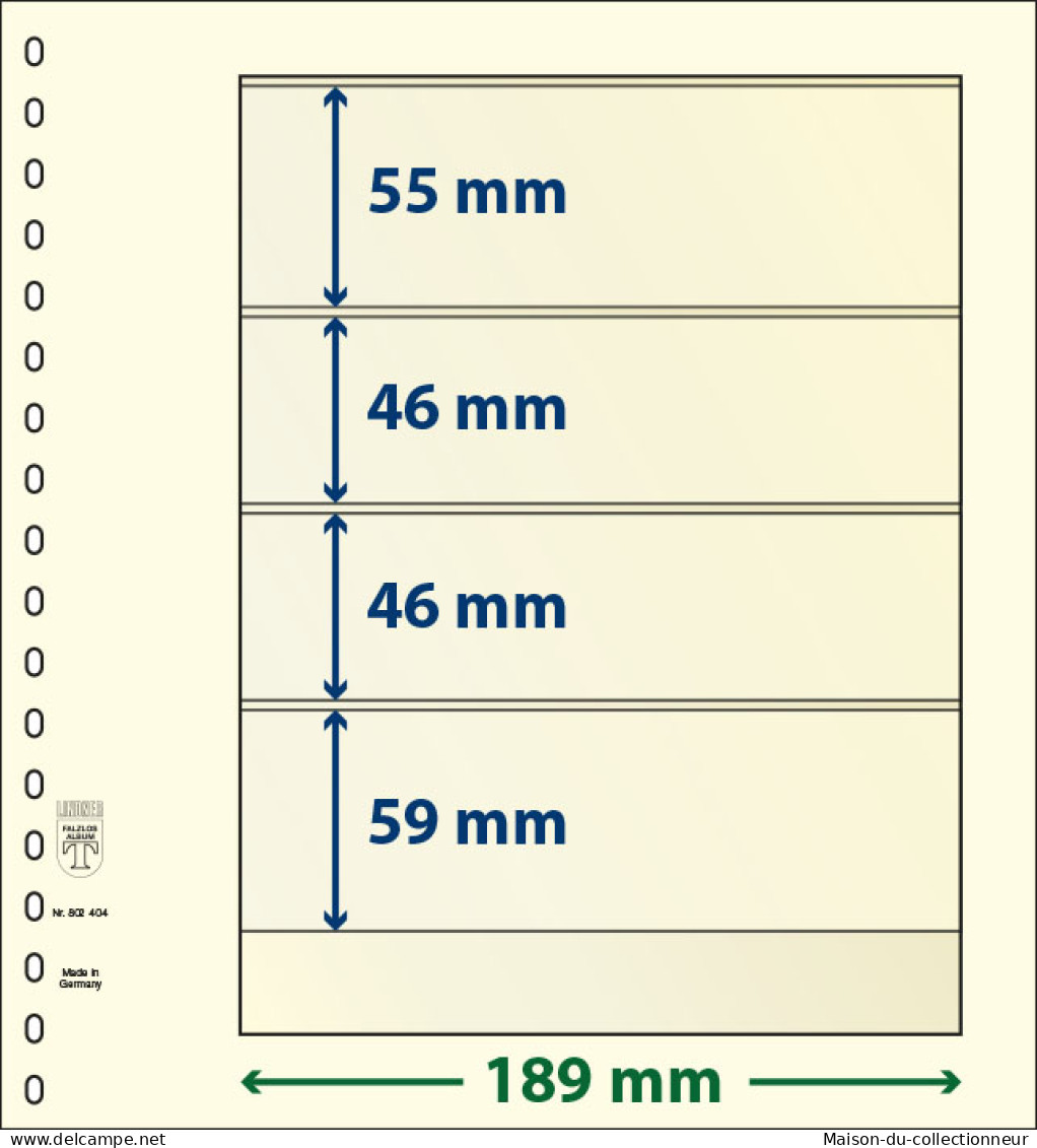 Paquet De 10 Feuilles Neutres Lindner-T 4 Bandes 59 Mm,46 Mm,46 Mm Et 55 Mm - A Nastro