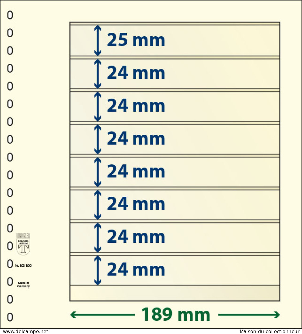 Paquet De 10 Feuilles Neutres Lindner-T 8 Bandes Dont 7 à 24 Mm Et 1 à 25 Mm - For Stockbook