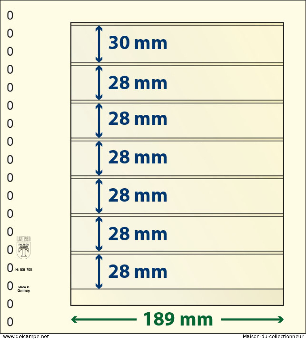 Paquet De 10 Feuilles Neutres Lindner-T 7 Bandes Dont 6 à 28 Mm Et 1 à 30 Mm - For Stockbook