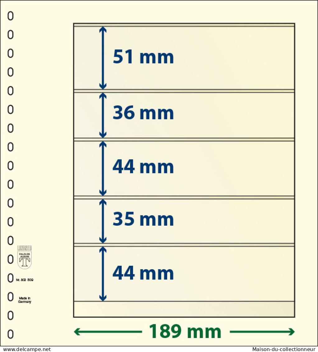 Paquet De 10 Feuilles Neutres Lindner-T 5 Bandes 44 Mm,35 Mm,44 Mm,36 Mm Et 51 Mm - Für Klemmbinder