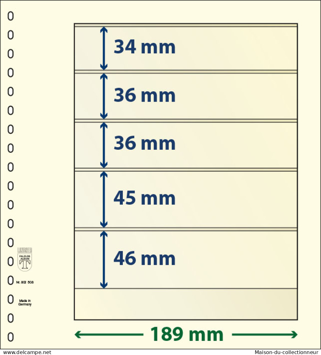 Paquet De 10 Feuilles Neutres Lindner-T 5 Bandes 46 Mm,45 Mm,36 Mm,36 Mm Et 34 Mm - For Stockbook