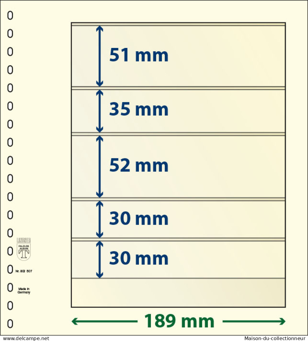 Paquet De 10 Feuilles Neutres Lindner-T 5 Bandes 30 Mm,30 Mm,52 Mm,35 Mm Et 51 Mm - A Bandes