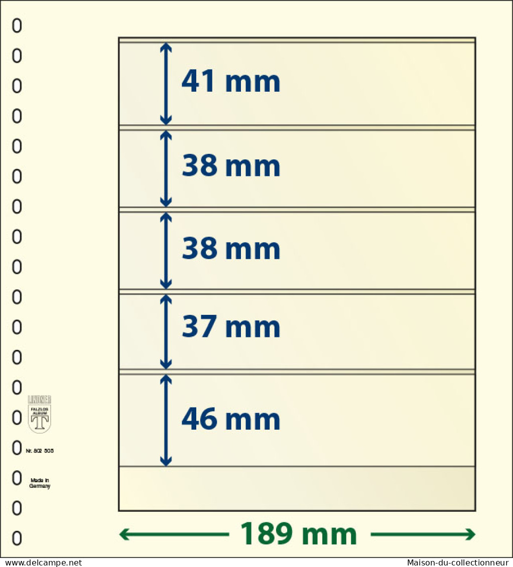 Paquet De 10 Feuilles Neutres Lindner-T 5 Bandes 46 Mm,37 Mm,38 Mm,38 Mm Et 41 Mm - Für Klemmbinder