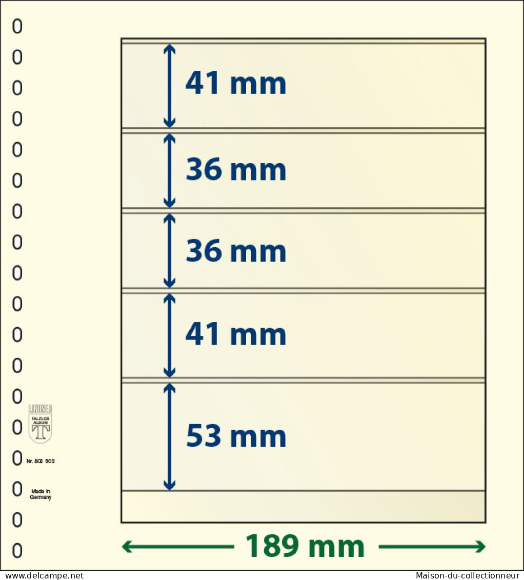Paquet De 10 Feuilles Neutres Lindner-T 5 Bandes 53 Mm,41 Mm,36 Mm,36 Mm Et 41 Mm - For Stockbook