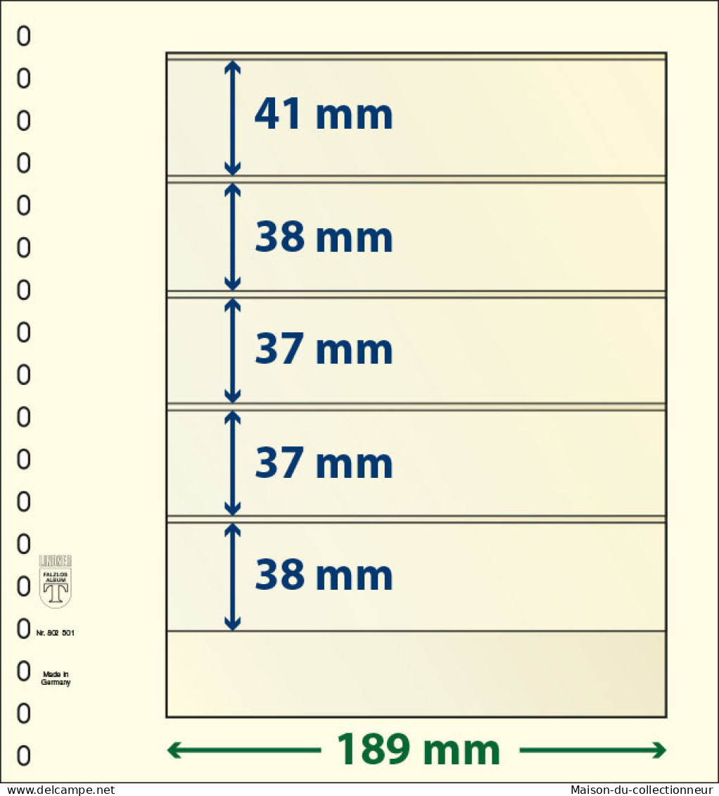 Paquet De 10 Feuilles Neutres Lindner-T 5 Bandes 38 Mm,37 Mm,37 Mm,38 Mm Et 41 Mm - Für Klemmbinder