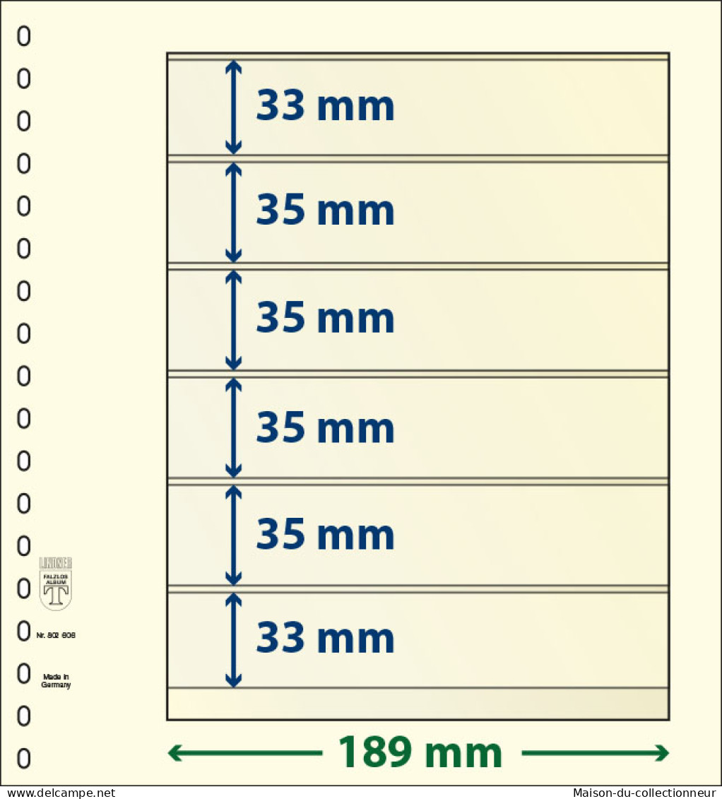 Paquet De 10 Feuilles Neutres Lindner-T 6 Bandes 33 Mm,35 Mm,35 Mm,35 Mm,35 Mm Et 33 Mm - A Nastro