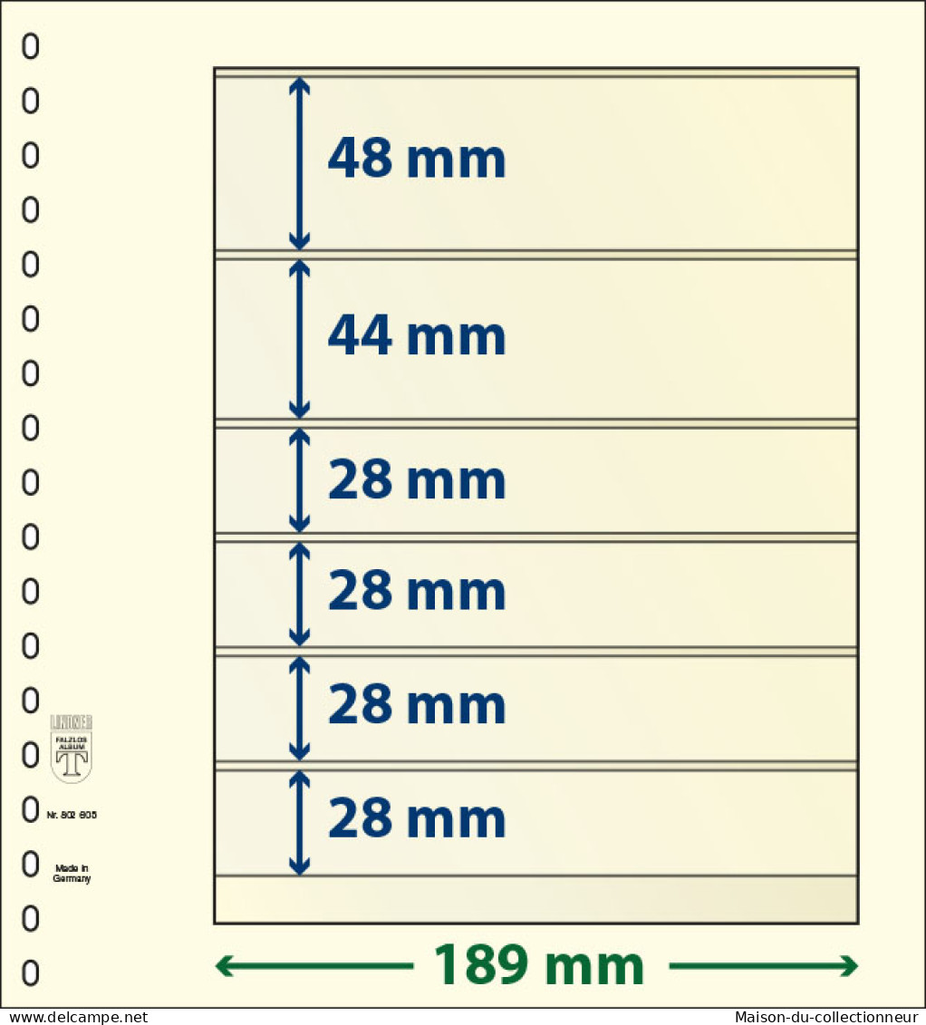 Paquet De 10 Feuilles Neutres Lindner-T 6 Bandes 28 Mm,28 Mm,28 Mm,28 Mm,44 Mm Et 48 Mm - A Nastro