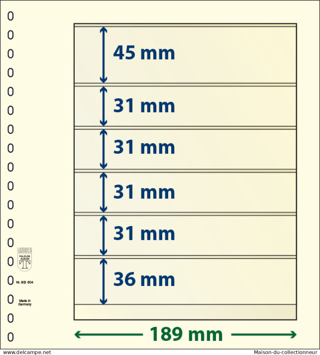 Paquet De 10 Feuilles Neutres Lindner-T 6 Bandes 36 Mm,31 Mm,31 Mm,31 Mm,31 Mm Et 45 Mm - De Bandas