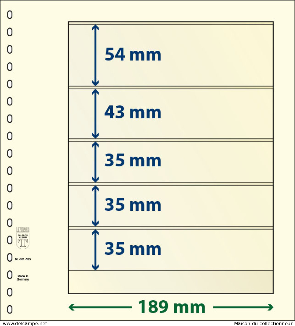 Paquet De 10 Feuilles Neutres Lindner-T 5 Bandes 35 Mm,35 Mm,35 Mm,43 Mm Et 54 Mm - De Bandas