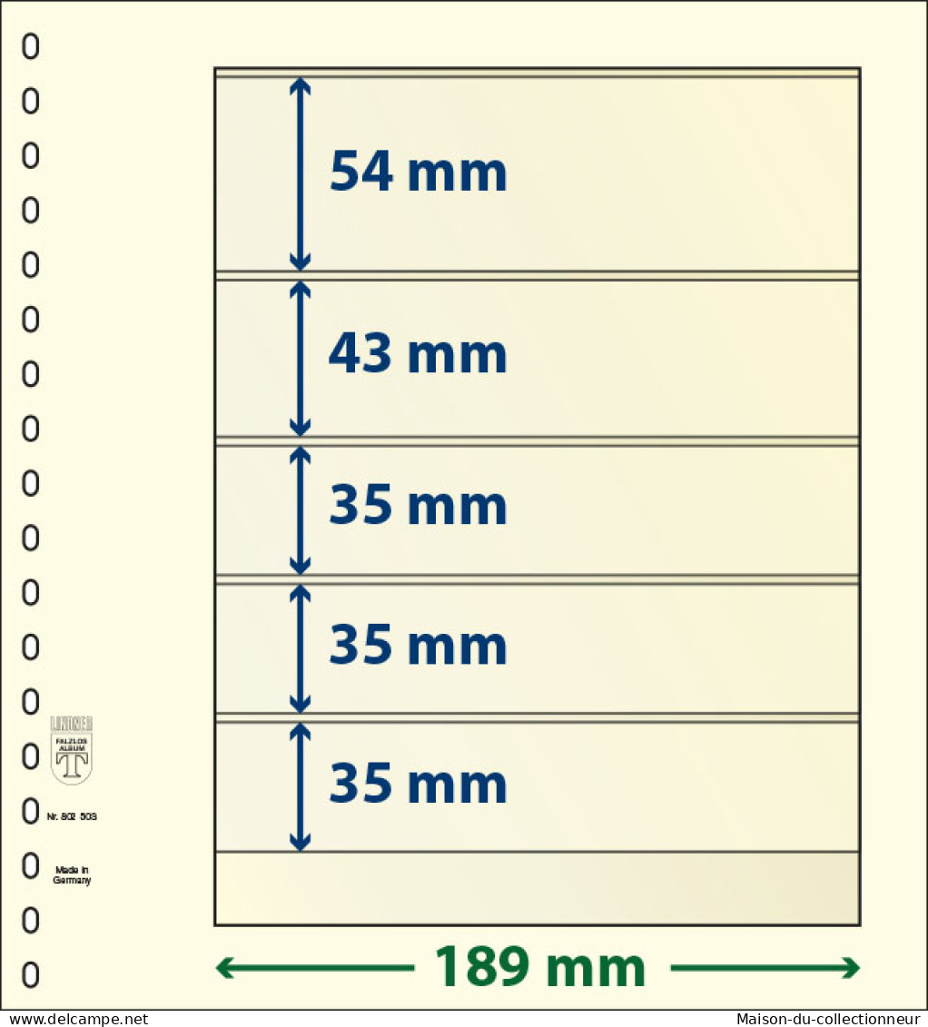 Paquet De 10 Feuilles Neutres Lindner-T 5 Bandes 35 Mm,35 Mm,35 Mm,43 Mm Et 54 Mm - A Nastro