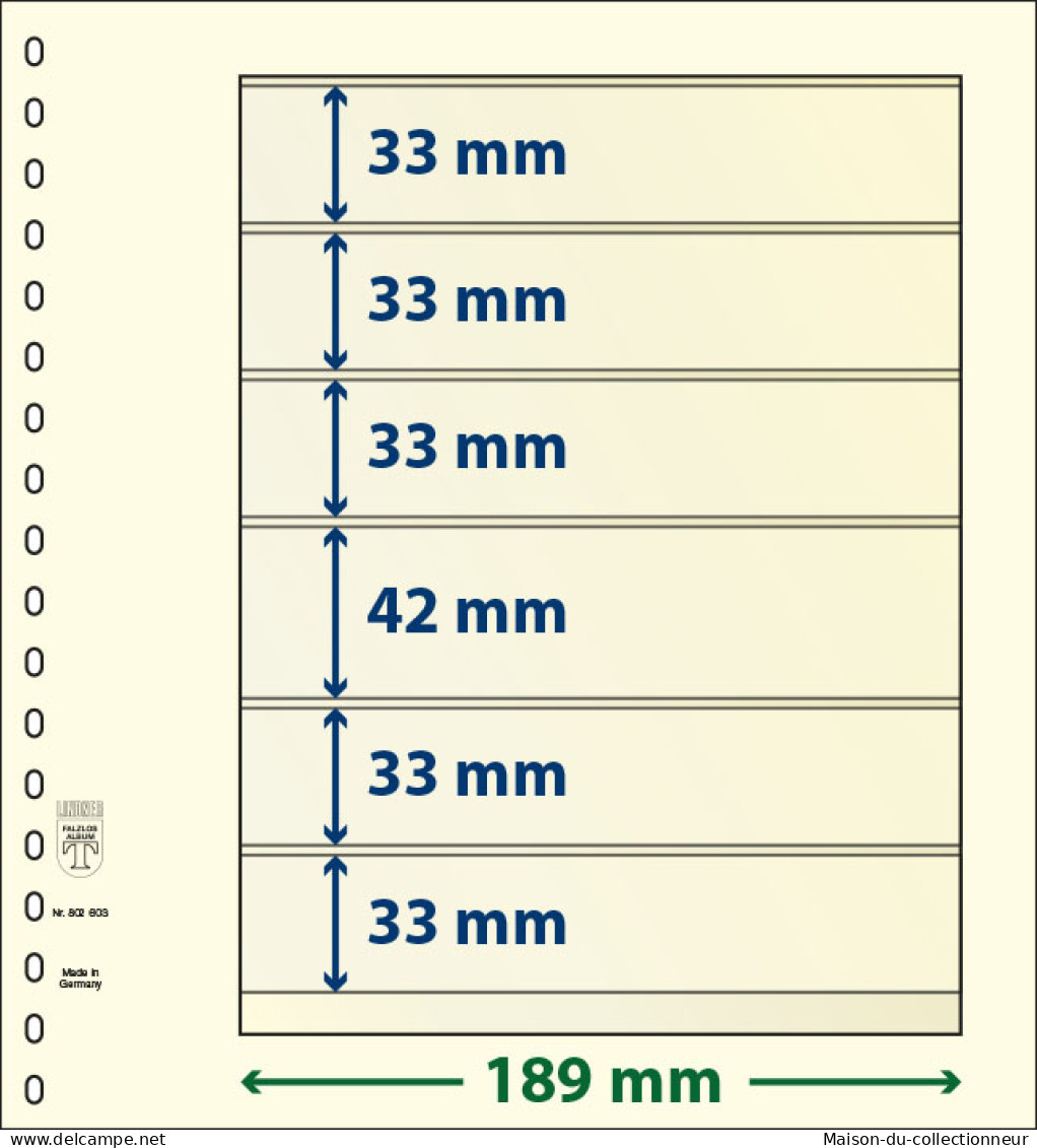 Paquet De 10 Feuilles Neutres Lindner-T 6 Bandes 33 Mm,33 Mm,42 Mm,33 Mm,33 Mm Et 33 Mm - De Bandas