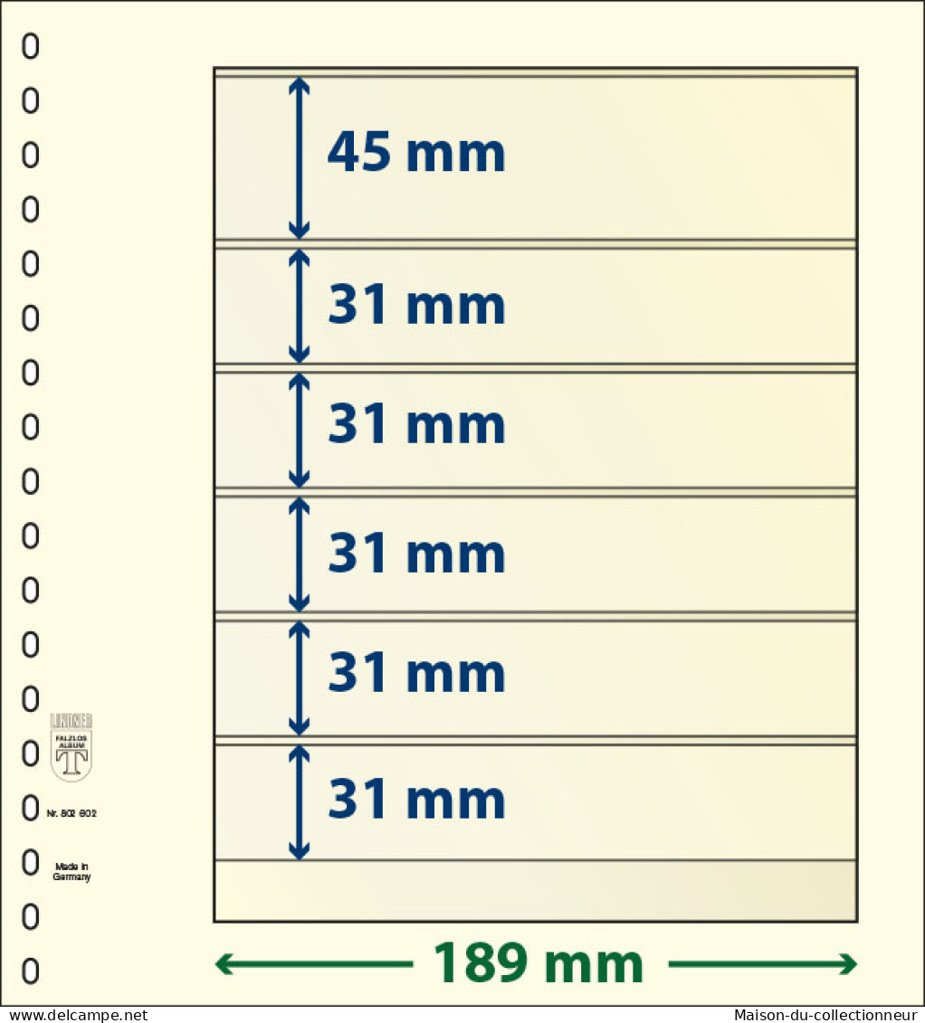 Paquet De 10 Feuilles Neutres Lindner-T 6 Bandes 31 Mm,31 Mm,31 Mm,31 Mm,31 Mm Et 45 Mm - A Bandes