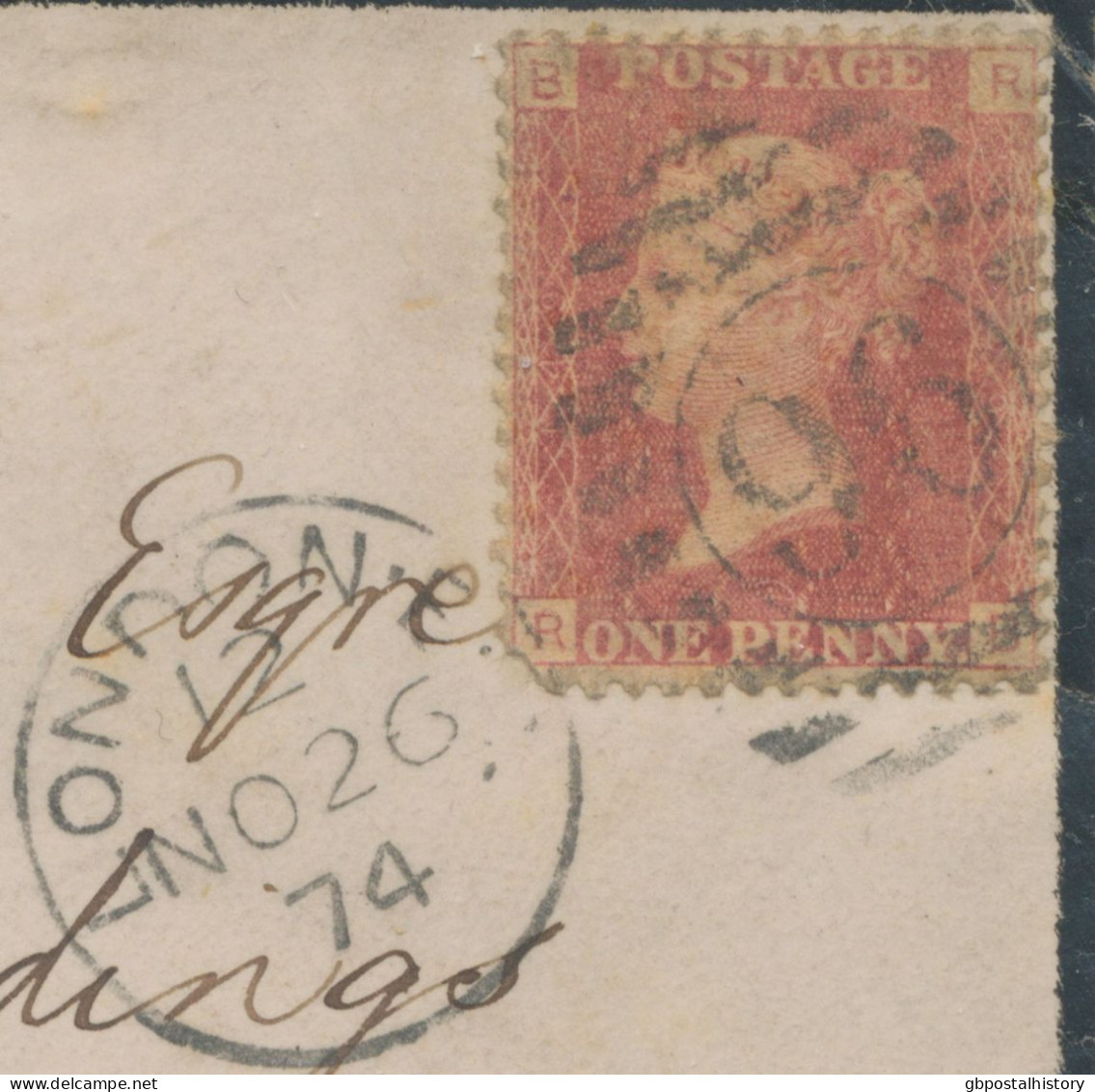 GB 1874, QV 1d Rose-red Pl.149 (RB, Perf. Faults) On Mourning Cvr With Barred Duplex-cancel "LONDON-E.C / 96" (East Cent - Briefe U. Dokumente