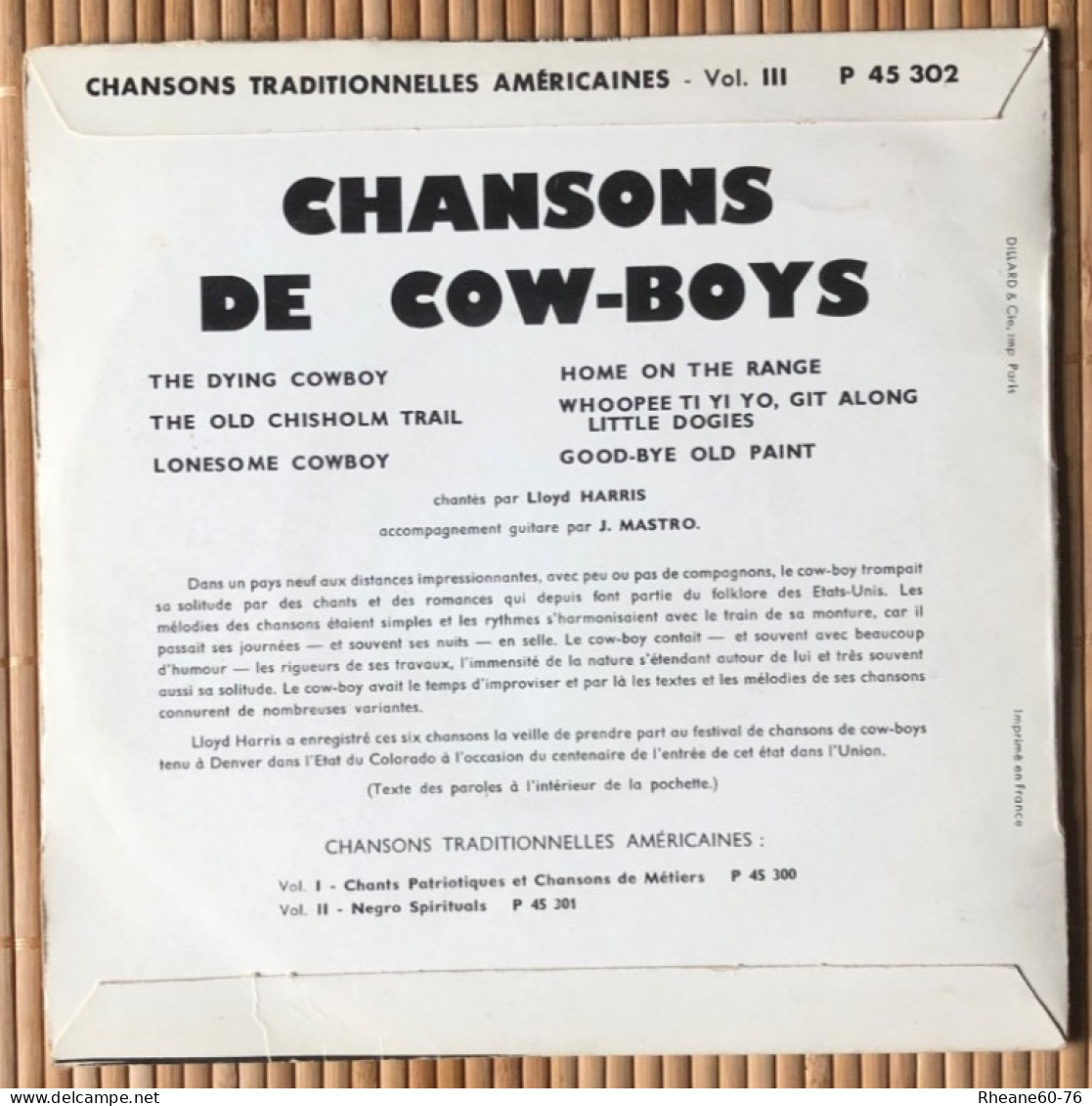 Pléiade - 45T EP - P45302 - Chansons Traditionnelles Américaines Volume 3 - Chansons De Cowboys - Avec Texte Des Paroles - Formats Spéciaux