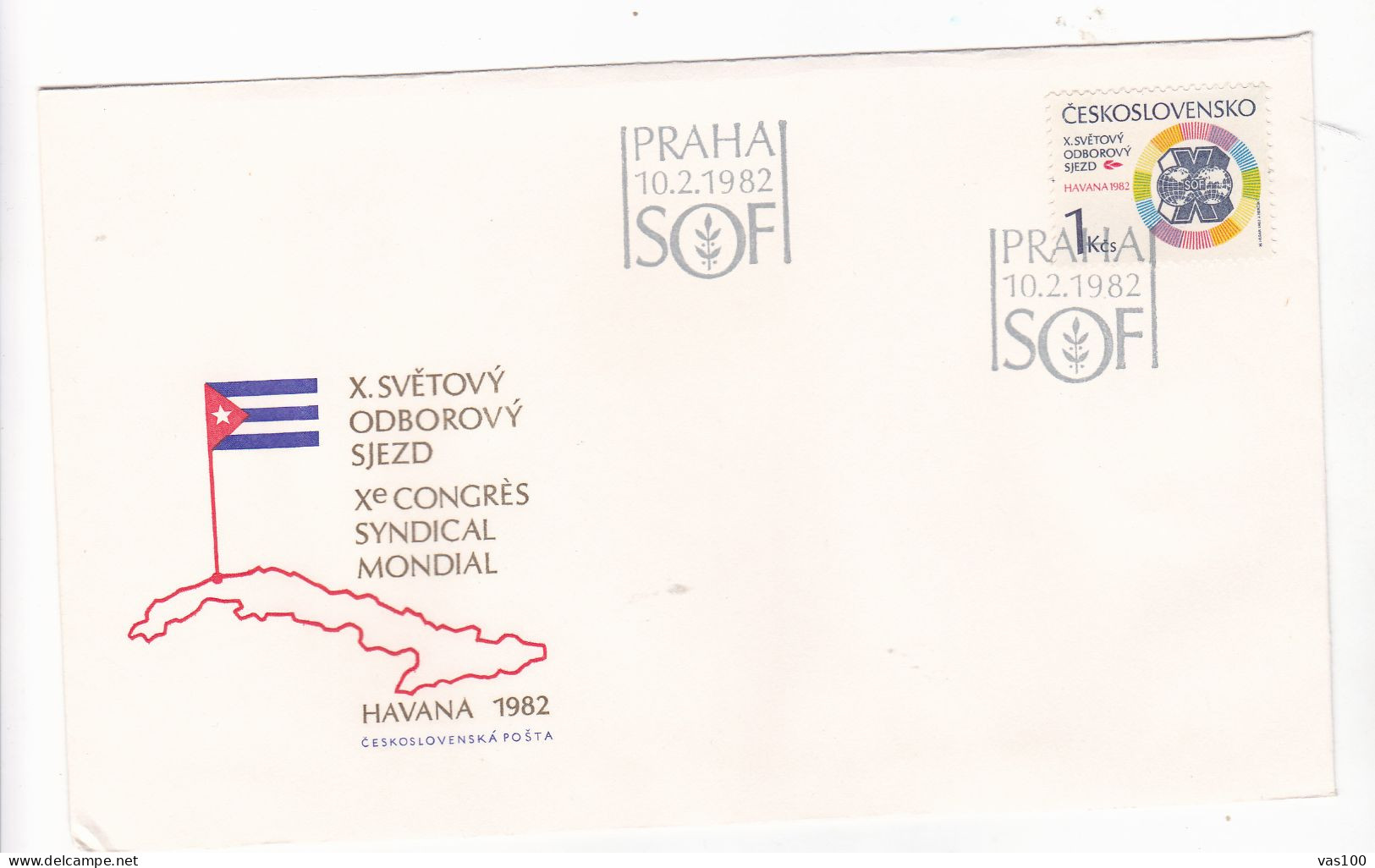 TRADE UNION CONGRESS  1982 COVERS     FDC CIRCULATED Tchécoslovaquie - FDC