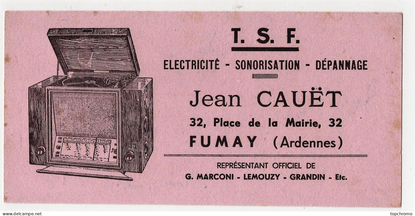 Buvard Jean Cauët Fumay (Ardennes) T.S.F. Electricité Sonorisation Dépannage Marconi Lemouzi Grandin - Elettricità & Gas