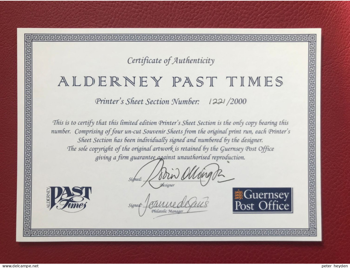 Guernsey ALDERNEY 1997 Cricket Printer's Sheet  MNH ** Incl. Certificate - Alderney