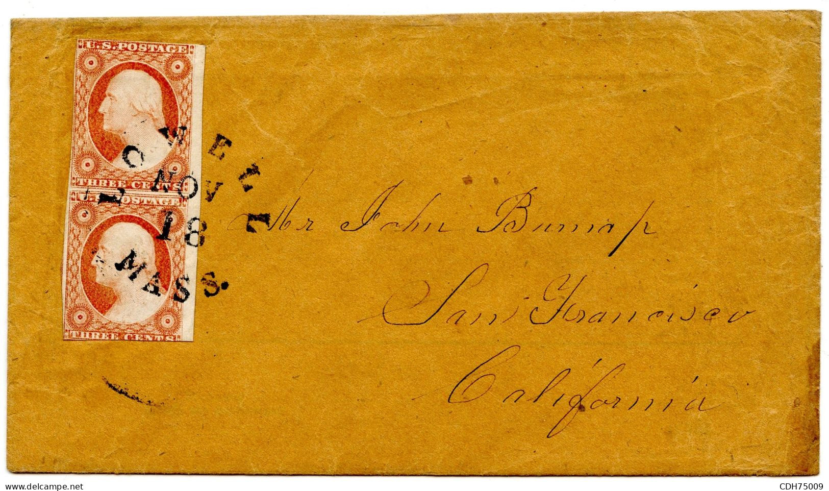 ETATS UNIS - 3 CTS FRANKLIN PAIRE SUR LETTRE DE LOWELL POUR SAN FRANCISCO - Cartas & Documentos