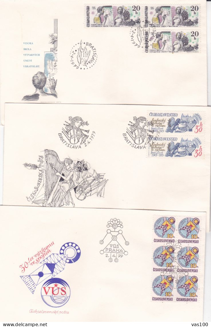 MEDICINE AND MUSIC1979 COVERS 3 FDC CIRCULATED Tchécoslovaquie - FDC