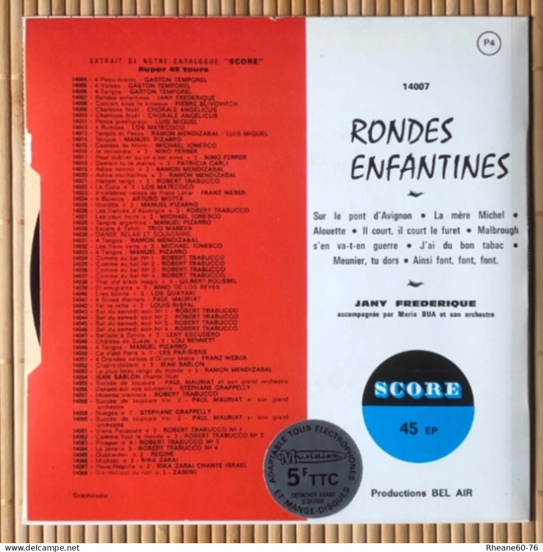 Score 45T EP - 14.007 - Rondes Enfantines Par Jany Frédérique Accompagnée Par Mario Bua Et Son Orchestre - Spezialformate