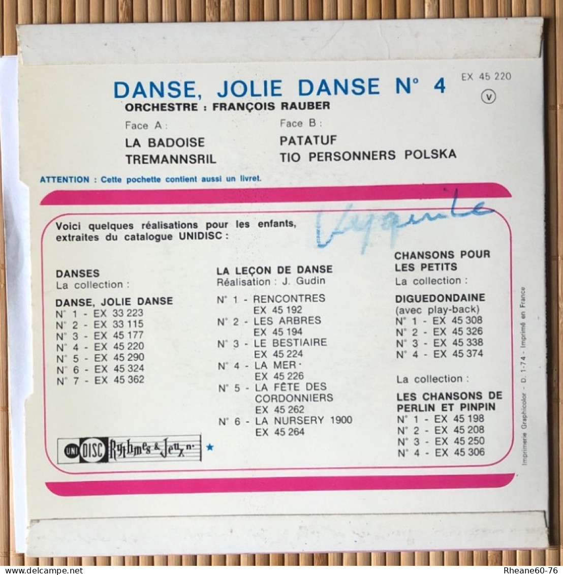 Unidisc 45T EP - EX 45220 - Danse, Jolie Danse N4 - Orchestre François Rauber - Special Formats
