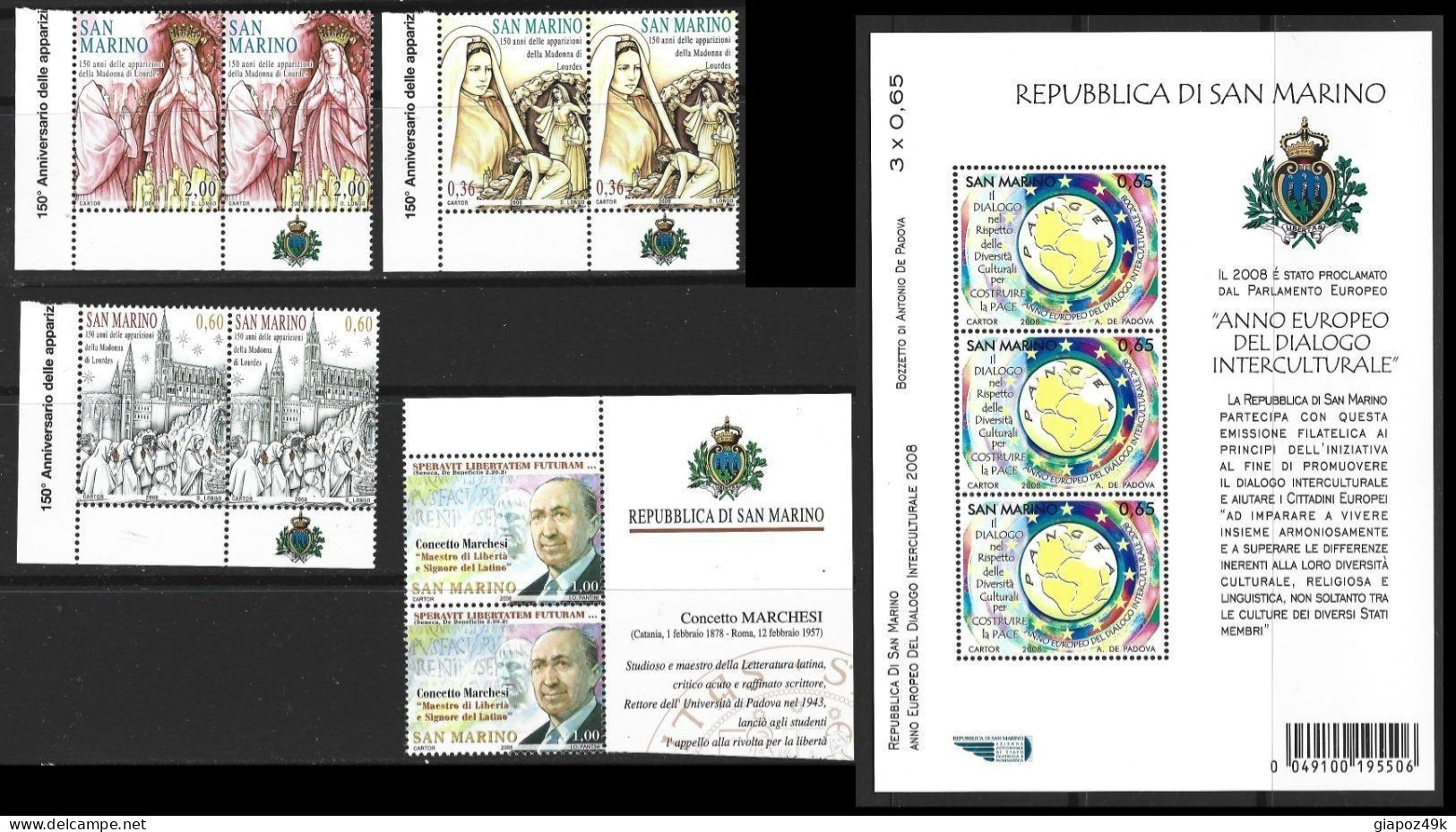 ● San MARINO 2008 ֍ Emissioni Del 08/04/2008 ● Con LOURDES X 2  + Marchesi X 2 + BF Anno Europeo Dialogo ֍ - Unused Stamps