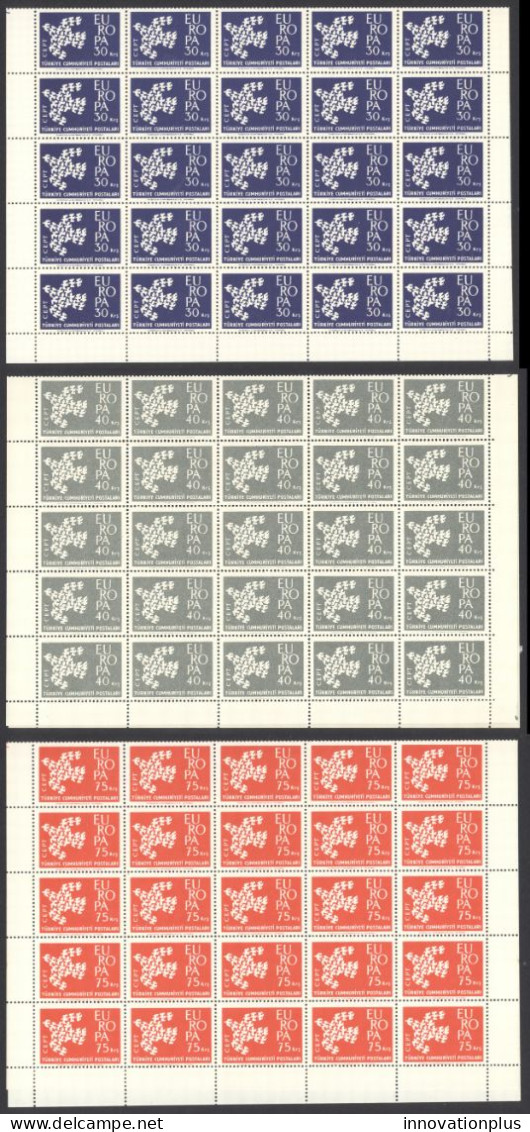 Turkey Sc# 1518-1520 MNH Pane/50 (fold) 1961 Europa - Unused Stamps