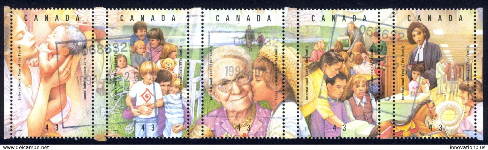 Canada Sc# 1523a-1523e Used Strip/5 (c) 1994 43c U.N. Year Of The Family - Oblitérés