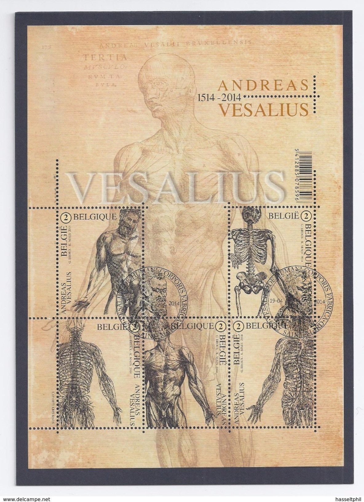 Belgie - Belgique 4416HK Herdenkingskaart - Carte Souvenir 2014 - 500 Jaar Andreas Vesalius - Cartoline Commemorative - Emissioni Congiunte [HK]