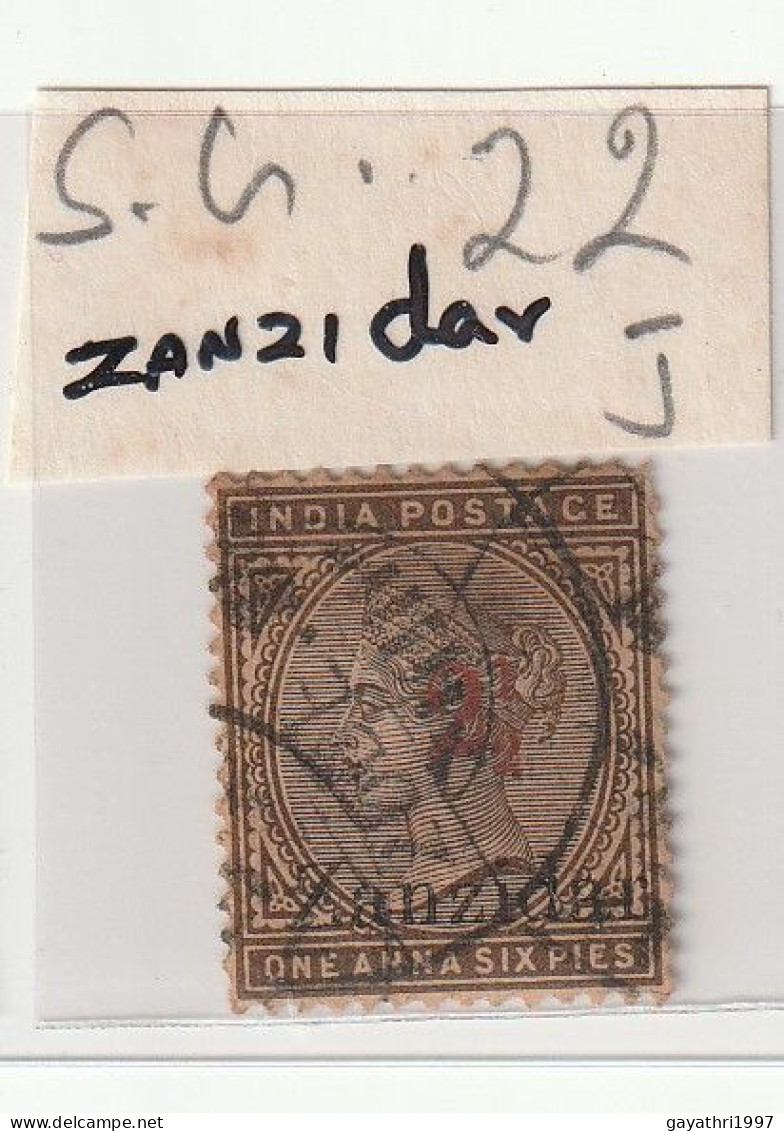 Zanzibar. 1895 Zanzibar Over Print India Queen Victoria Stamp . SG 22 J Zanzidar  Used Good Condition (sh 82) - Zanzibar (...-1963)