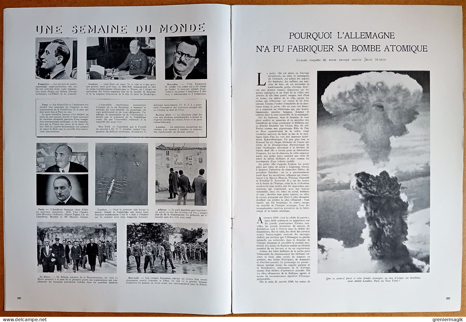 France Illustration N°28 13/04/1946 Pourquoi L'Allemagne N'a Pas Pu Fabriquer Sa Bombe Atomique/Ambassade De Chine - Testi Generali