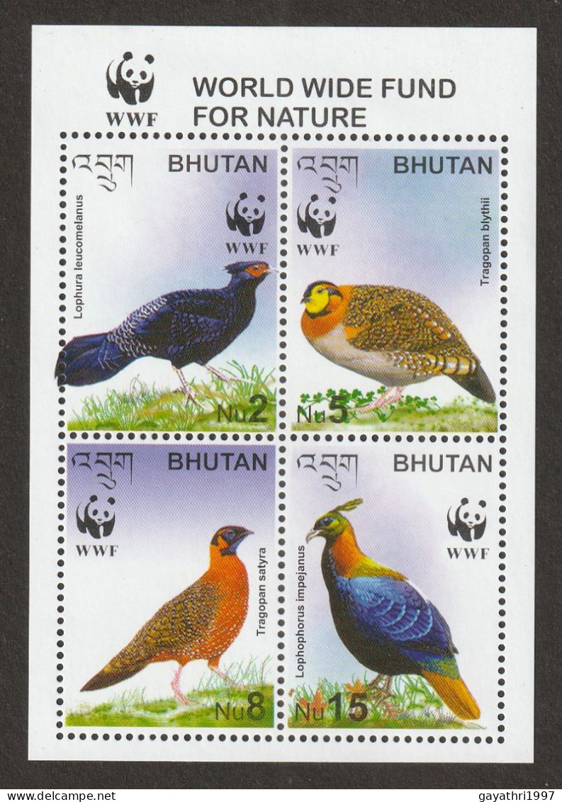 Bhutan World Wide Fund For Nature Birds Miniature Sheet Mint Good Condition (S-63) - Cuco, Cuclillos