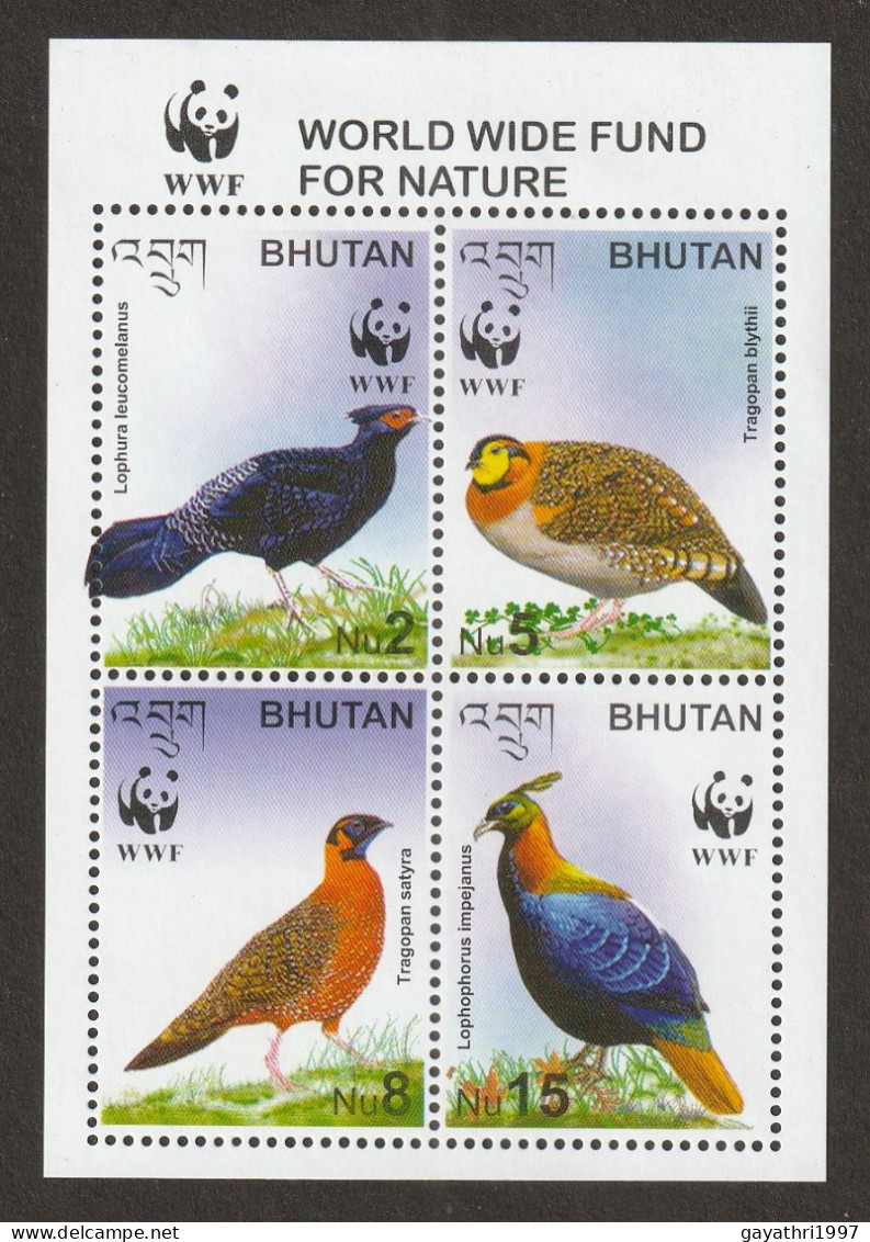 Bhutan World Wide Fund For Nature Birds Miniature Sheet Mint Good Condition (S-63) - Koekoeken En Toerako's