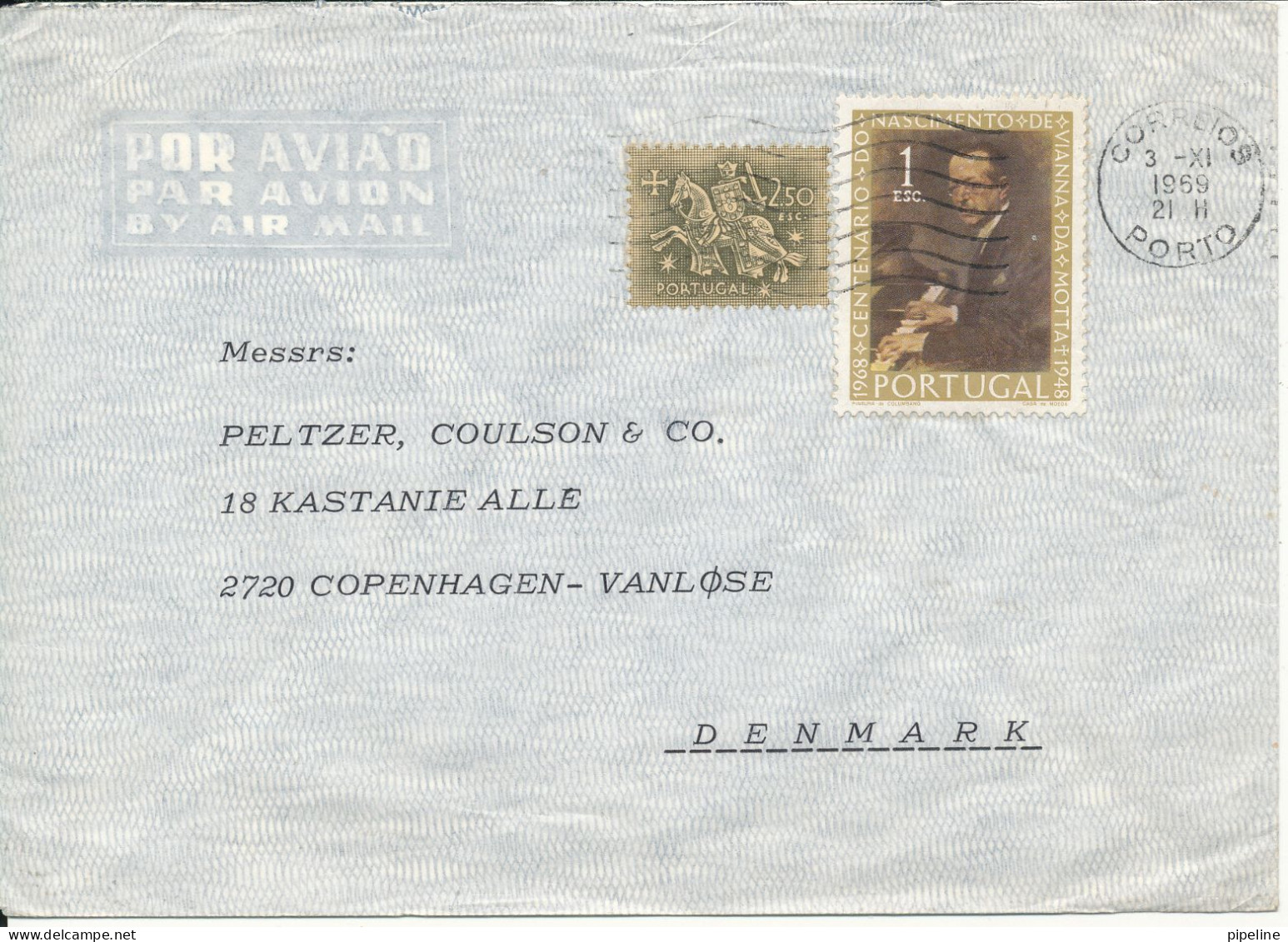 Portugal Air Mail Cover Sent To Denmark Porto 3-11-1969 - Covers & Documents