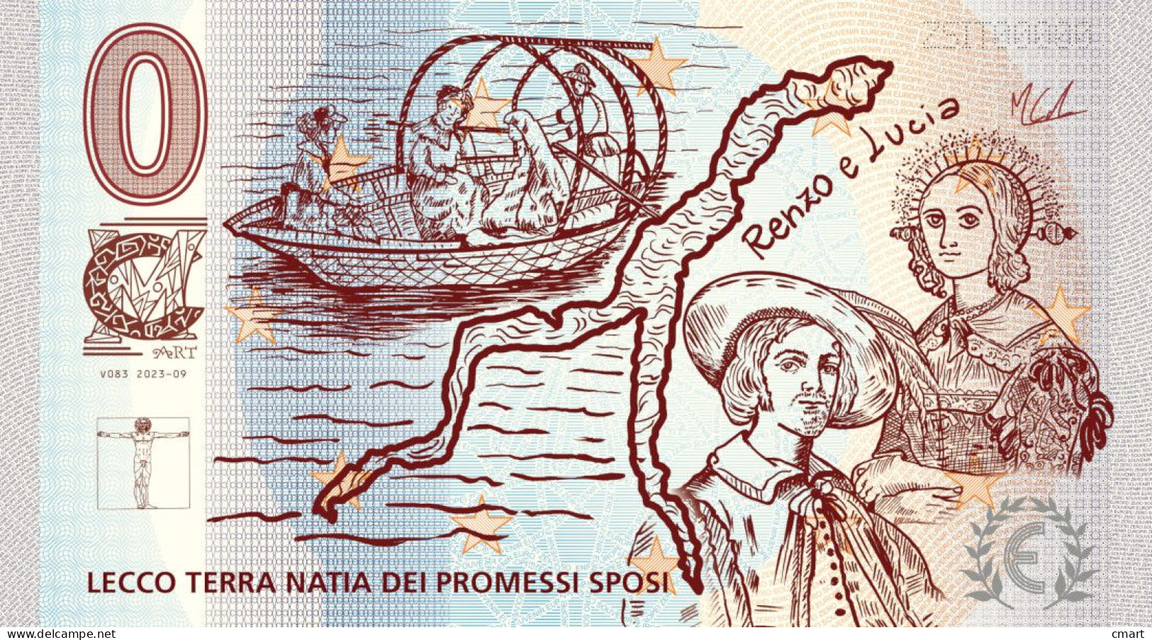 Banconota Zero Euro Souvenir  "CMART" Ricordo Della Città Di Lecco Terra Nati Dei Promessi Sposi "Renzo E Lucia" - Autres - Europe