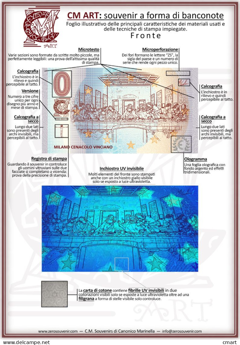 Banconota Zero Euro Souvenir  "CMART" Ricordo Della Città Di Lecco Terra Nati Dei Promessi Sposi "Renzo E Lucia" - Autres - Europe
