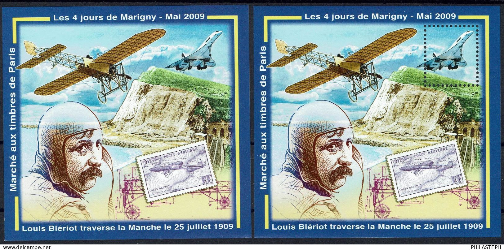 FRANCE 2009 BLOC DES QUATRE JOURS DE MARIGNY - Paire Dentelé/non Dentelé  Louis Blériot - YT 21 Neuf ** - Numéroté - Carré Marigny