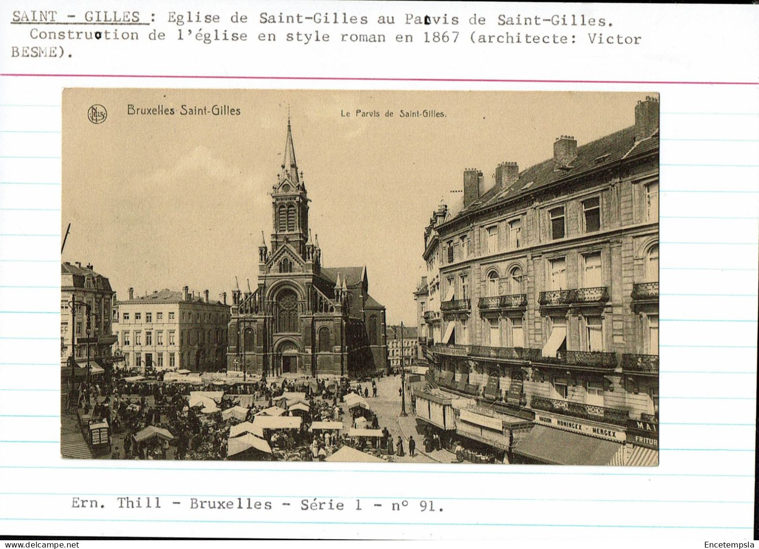 CPA Carte Postale Collée Sur Une Fiche Explicative Belgique Bruxelles Eglise De Saint Gilles VM76437 - St-Gilles - St-Gillis