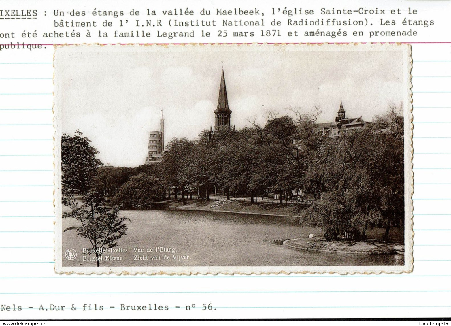 CPA Carte Postale Collée Sur Une Fiche Explicative Belgique Bruxelles Ixelles Vue De L'étang  VM76438 - Ixelles - Elsene