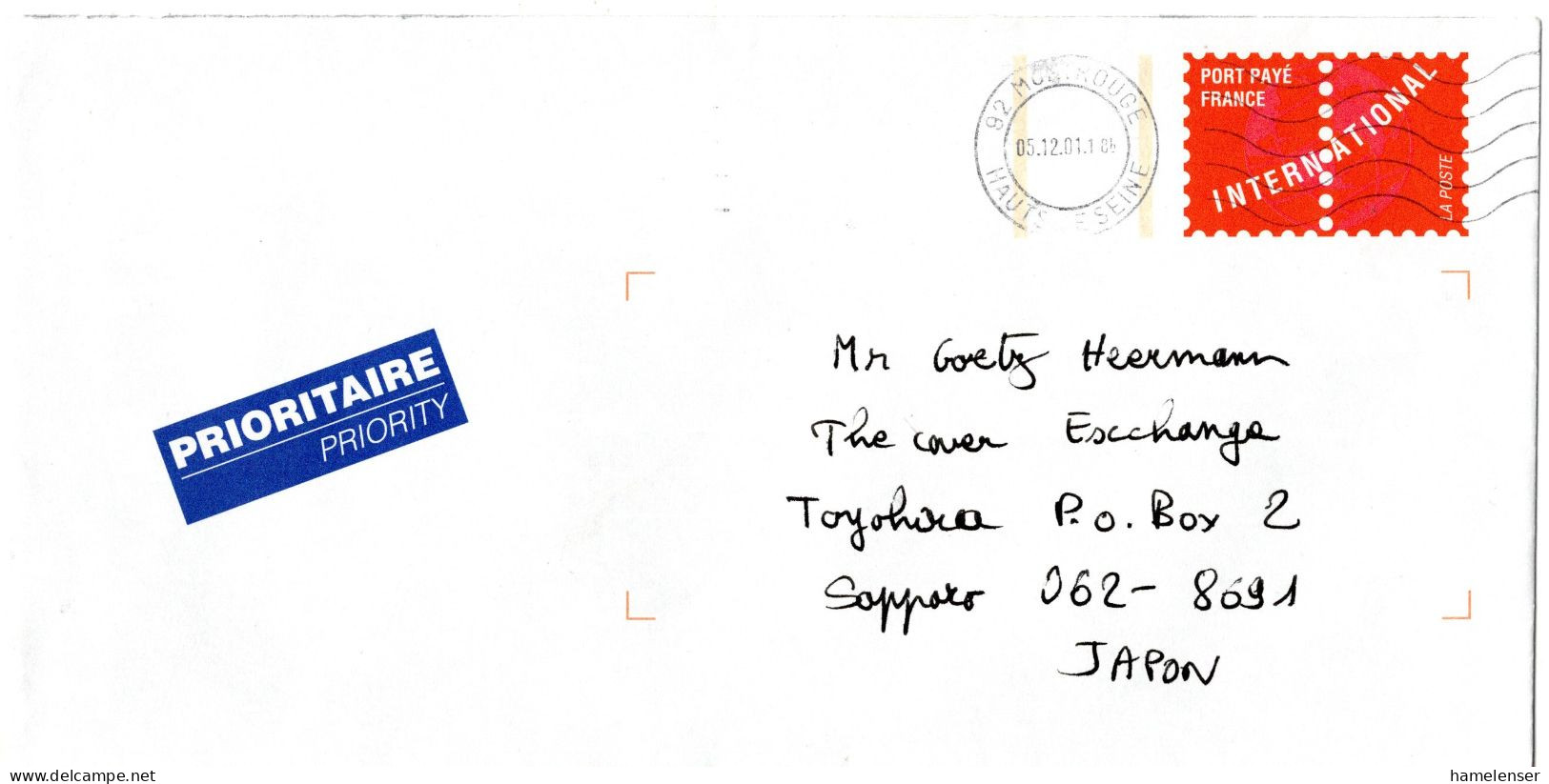 L74032 - Frankreich - 2001 - "P.P." GALpBf MONTROUGE -> Japan - Storia Postale