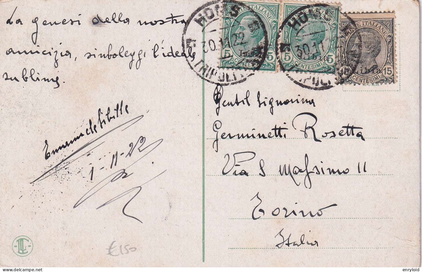 Homs Tripolitania 1922 Coppia 5 Centesimi + 15 Libia Su Cartolina - Libië
