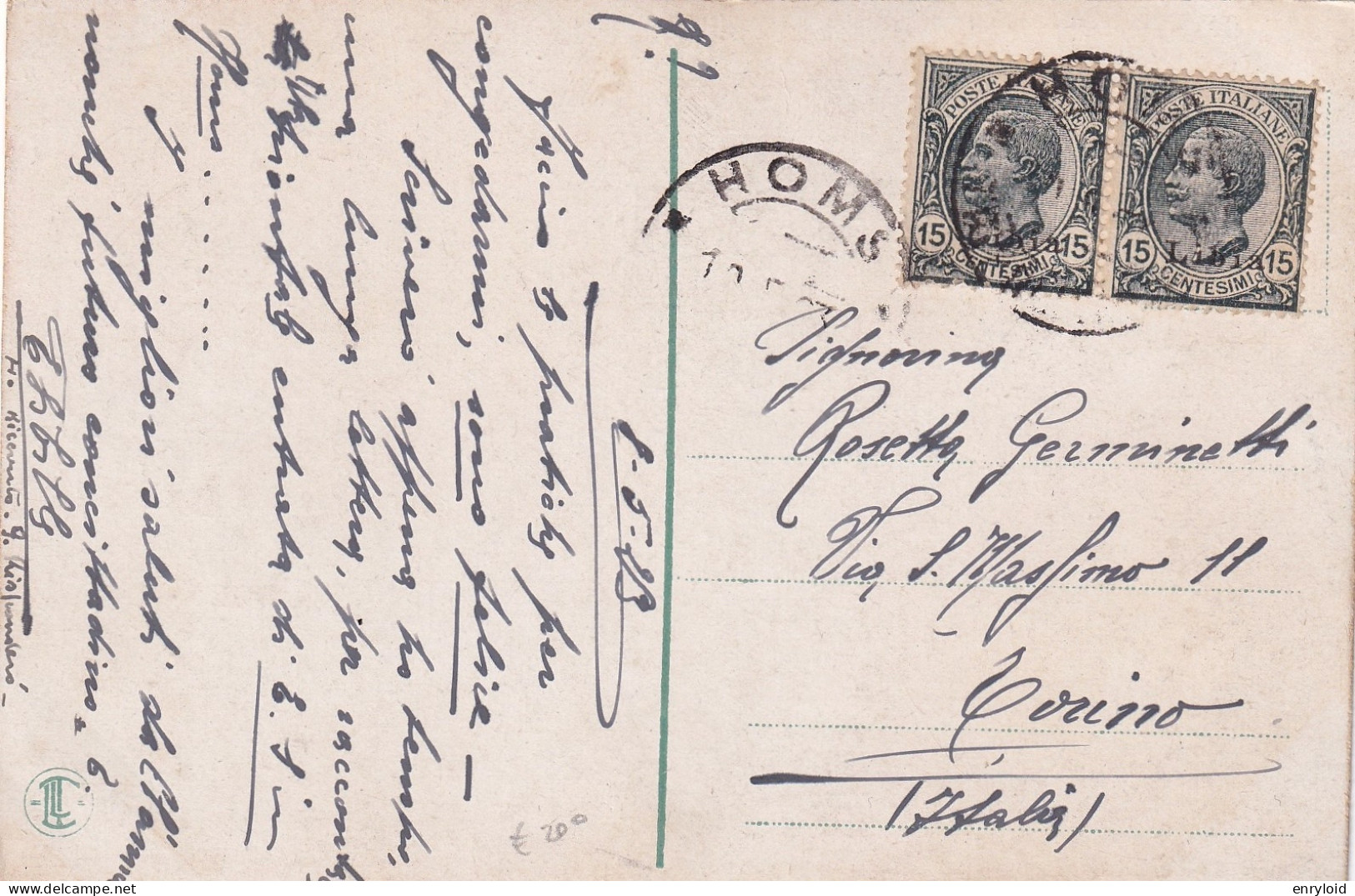 Homs Tripolitania 1923 Coppia 15 Centesimi  Libia Su Cartolina - Libya