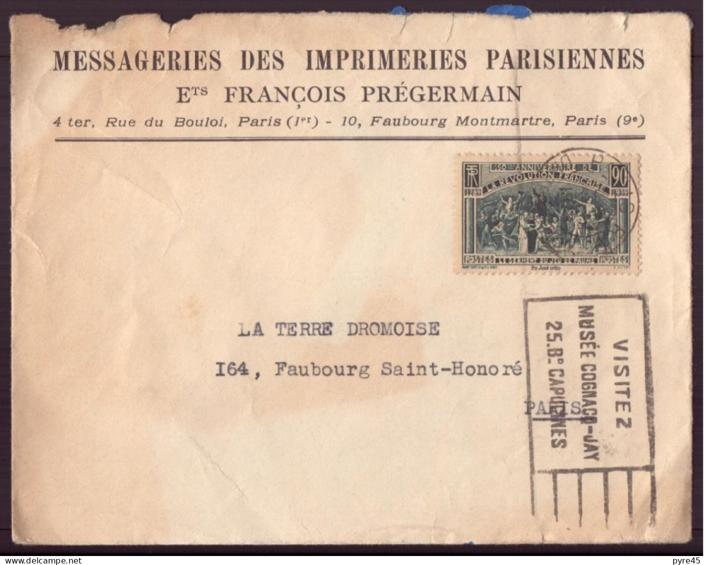 France, Enveloppe à En-tête " Messagerie Des Imprimeries Parisiennes, Paris " Du 25 Juillet 1939 Pour Paris ( Côte 4€ ) - Altri & Non Classificati