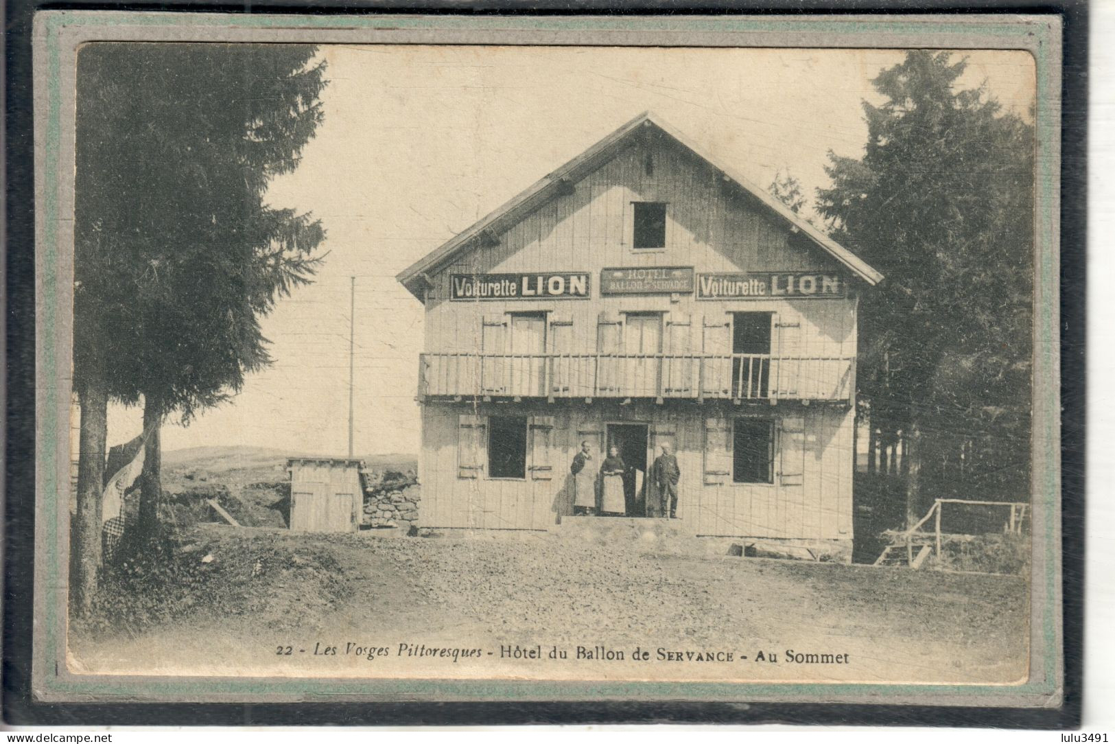 CPA (70) SERVANCE - Hauts Du Them - Ferme-Auberge-Hôtel Du Ballon En 1910 - Plaque émaillée Voiturette Lion - Saulx