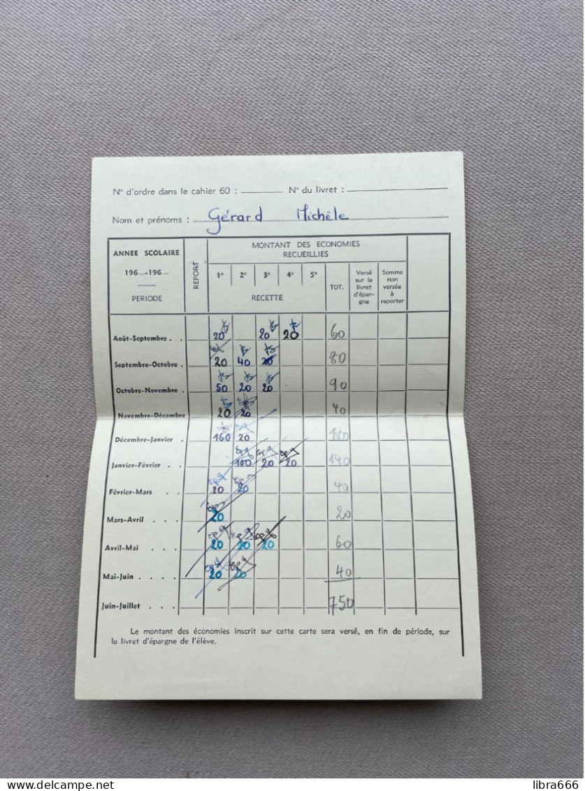 LIVRET D'ÉPARGNE SCOLAIRE (CGER) Institut MARIA ASSUMPTA, Bruxelles 1965-1966 / GÉRARD Michèle (Carte Mod. 60) - Banco & Caja De Ahorros
