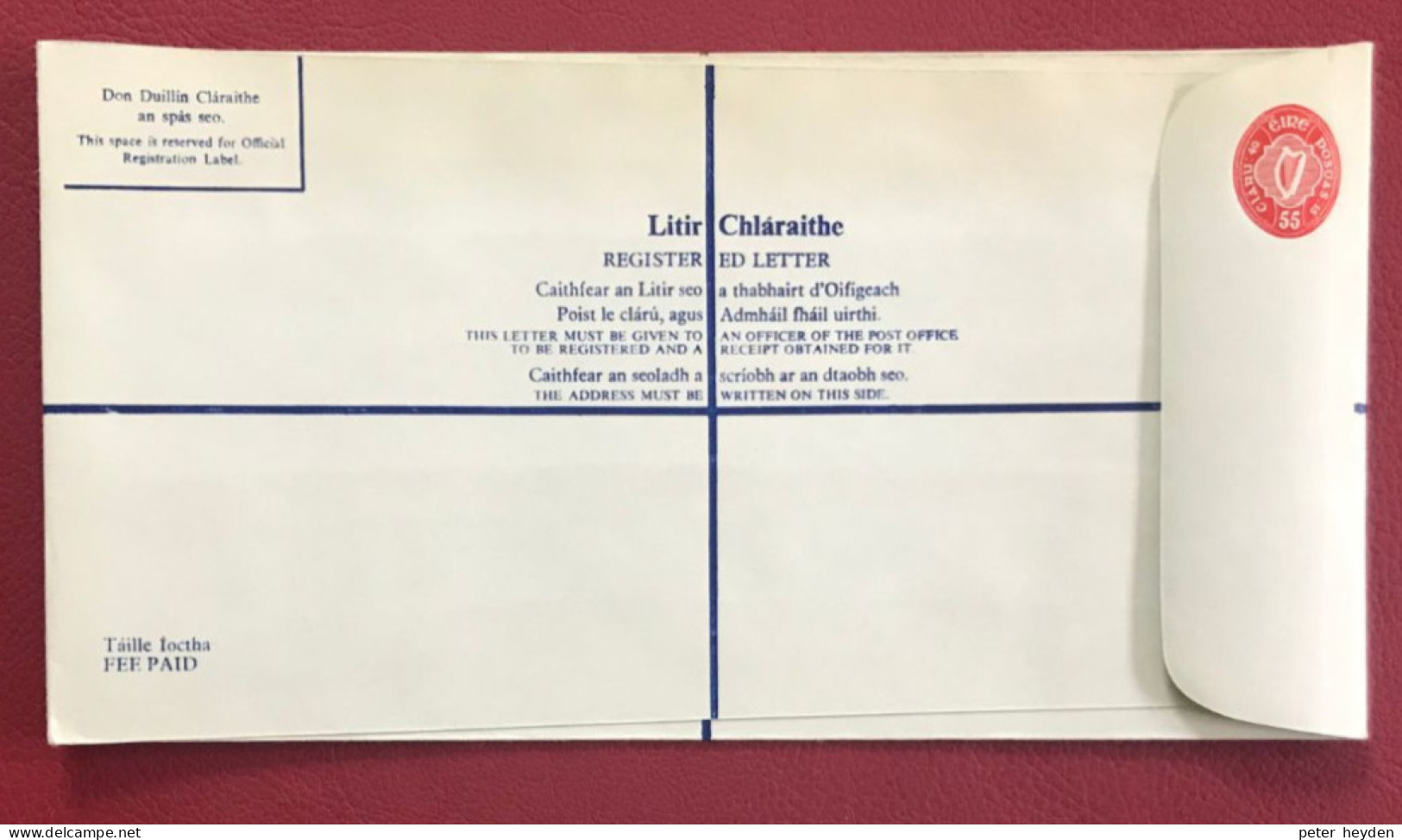 IRELAND 1980 Unused Registered Envelope K  55p ~ MacDonnell Whyte PSRE17 - Postal Stationery