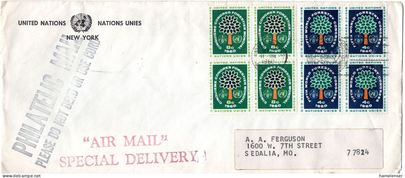 L74035 - UNO / New York - 1960 - 8¢ Forstwirtschaftskongress 田 MiF A LpEilBf NEW YORK -> SEDALIA, MO - Storia Postale