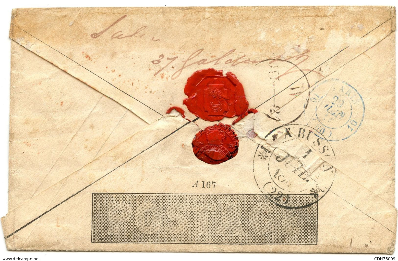 1d MULREADY ENVELOPPE STEREO A 167 MALTESE CROSS + TOMBSTONE PAID 27 JU. 1840 + RETURNDED FOR POSTAGE + 10 MANUSCRIT - 1840 Mulready Envelopes & Lettersheets