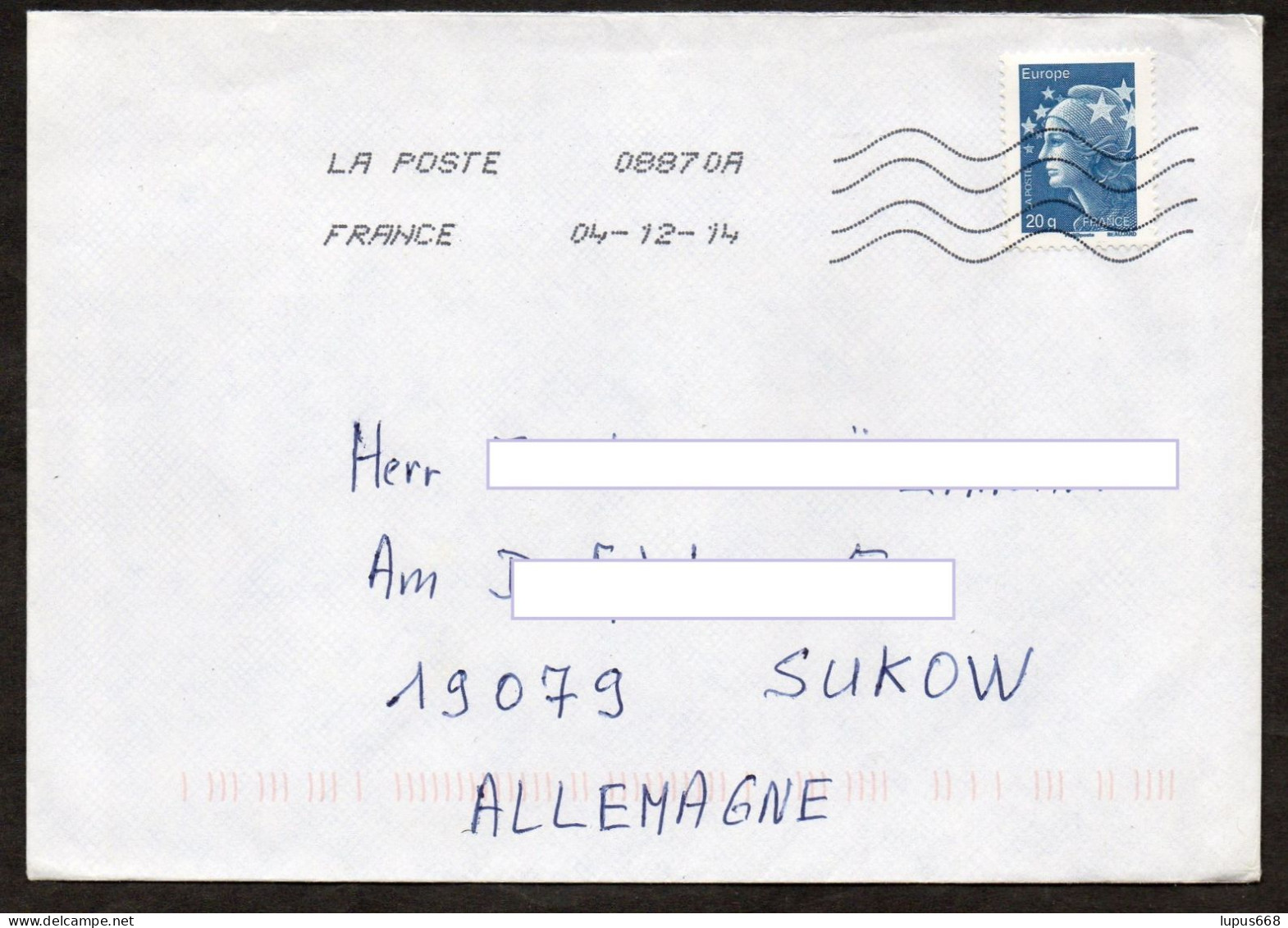 Frankreich 2014 MiNr. 5141 Marianne Europe 20g Gezähnt  Auf Brief/ Letter 20g - 2008-2013 Marianne (Beaujard)